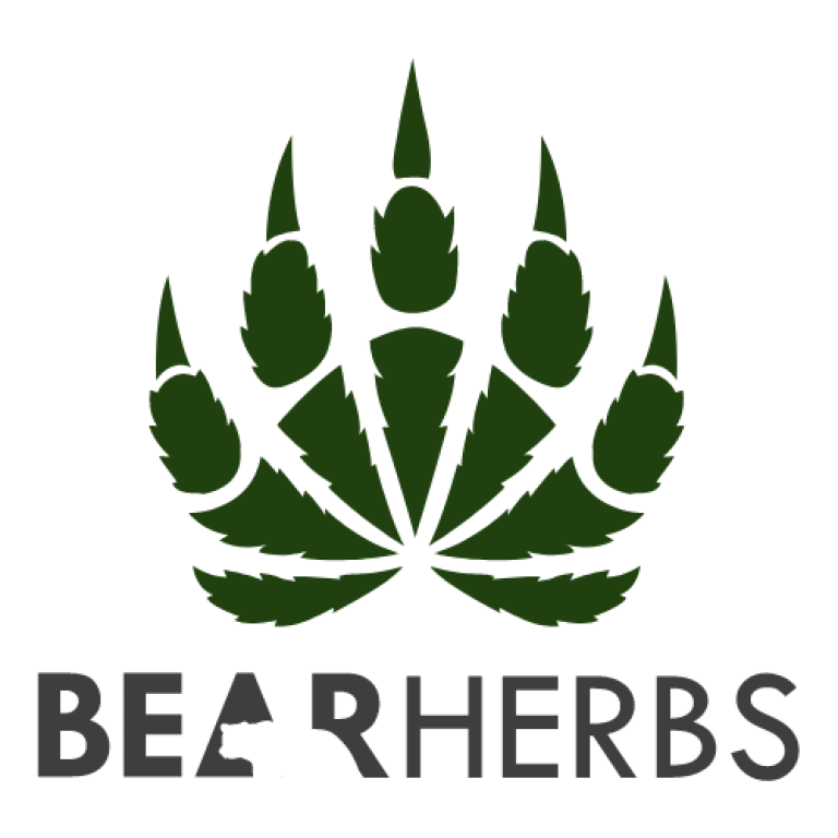 Bear Herbs logo featuring a stylized cannabis leaf design, representing premium cannabis and CBD products from Long Island.