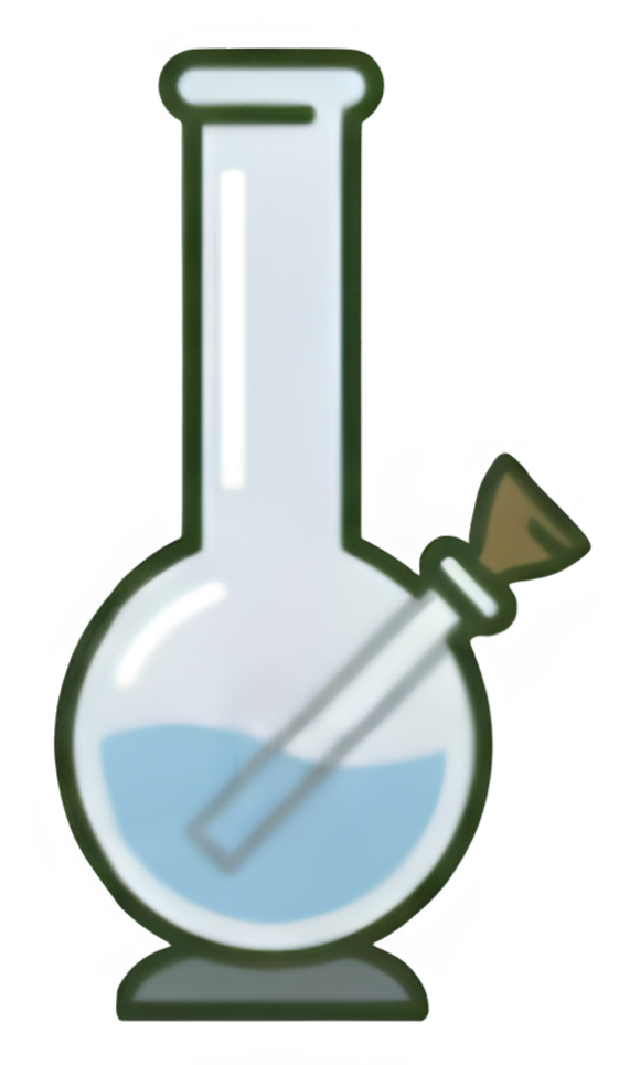 Bong with blue water and a glass stem, symbolizing cannabis culture and accessories for EZ Bud's premium cannabis products.