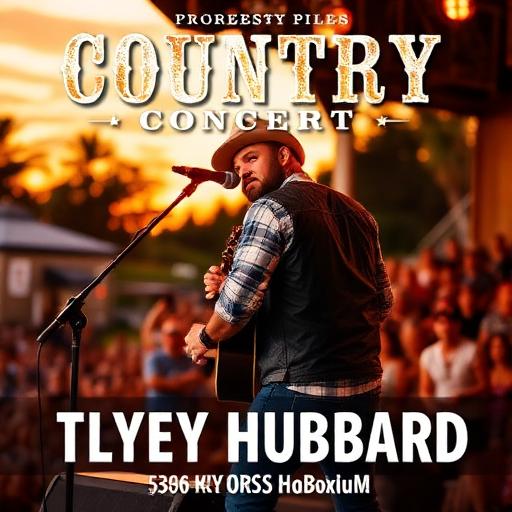 Tyler Hubbard performing at a country concert with an enthusiastic audience, promoting the upcoming event at Catholic Health Amphitheater in Farmingville, NY.