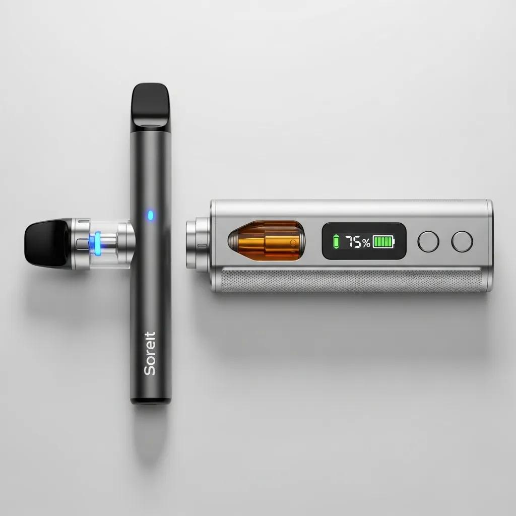 Comparison of disposable vape pen and rechargeable vape pen on a clean surface