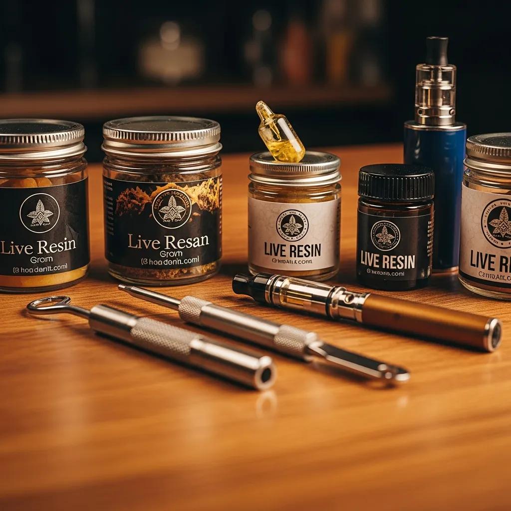 Selection of cannabis extracts including wax and live resin on a wooden table, showcasing quality and variety for consumers